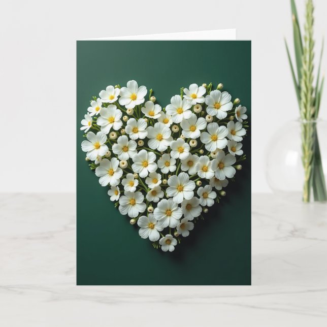 Carte d'amour à coeur floral blanc (Devant)