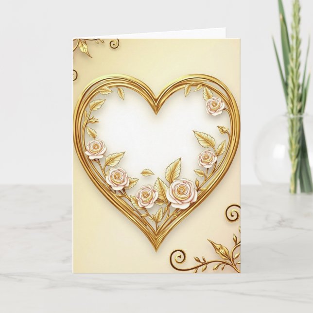 Carte d'amour à coeur Rose Dorée (Devant)