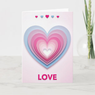 Carte d'amour à coeur rose et bleu superposés