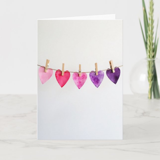 Carte d'amour à coeurs en aquarelle (Devant)