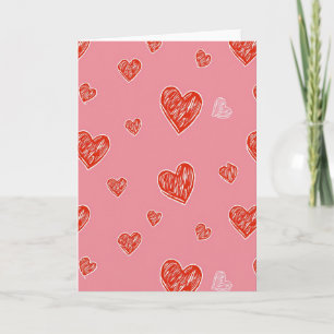 Carte d'amour à cœurs gribouillés roses