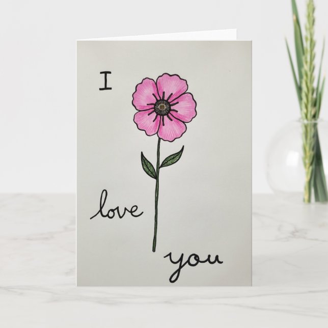 Carte d'amour à fleur rose (Devant)