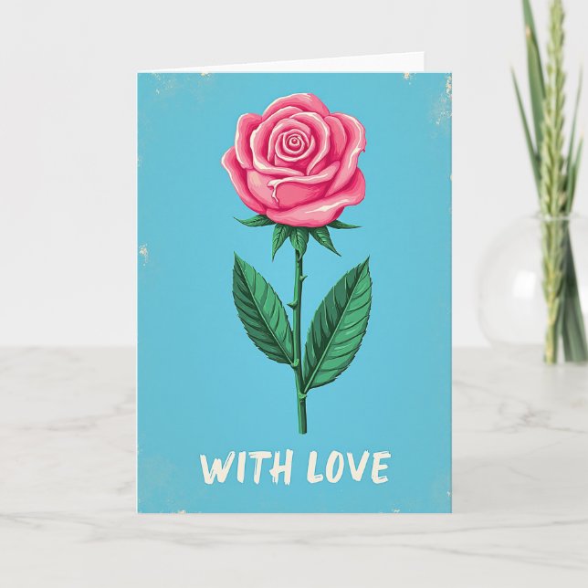 Carte d'amour à la rose rose (Devant)