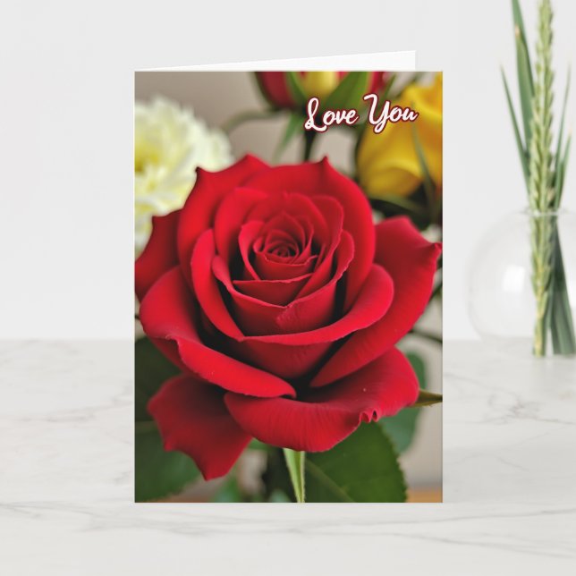 Carte d'amour à la rose rouge (Devant)