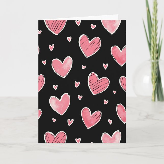 Carte d'amour à motif de cœurs roses (Devant)
