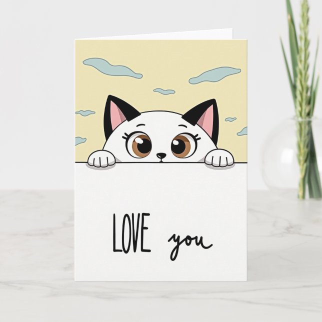 Carte d'amour au chat qui regarde (Devant)