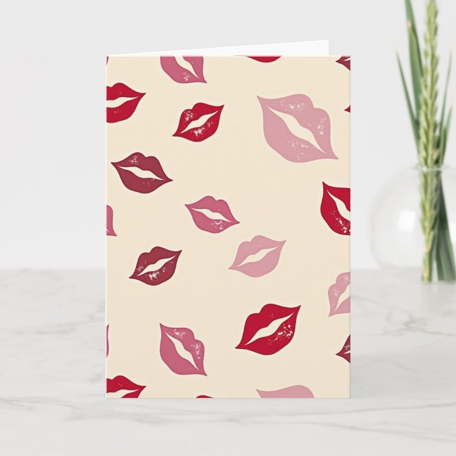 Carte d'amour aux baisers aux lèvres rouges (Devant)