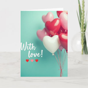 Carte d'amour aux ballons en forme de cœur