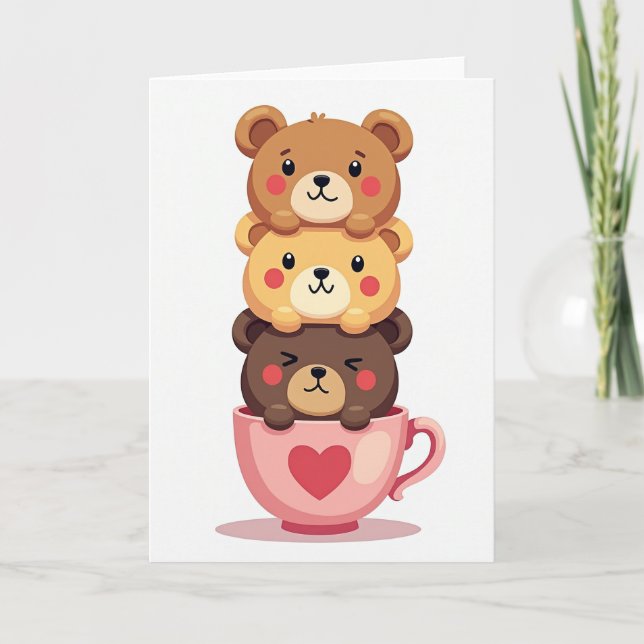 Carte d'amour avec nounours mignons empilés (Devant)