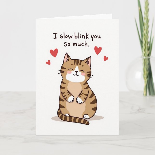 Carte d'amour avec un clin d'œil lent de chat mign (Devant)