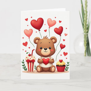 Carte d'amour avec un ours en peluche mignon