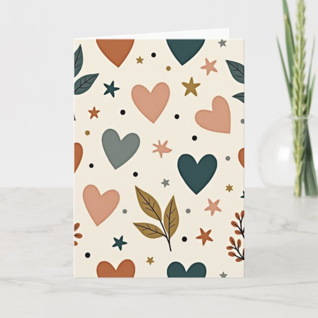Carte d'amour Boho Cœurs et Étoiles (Devant)