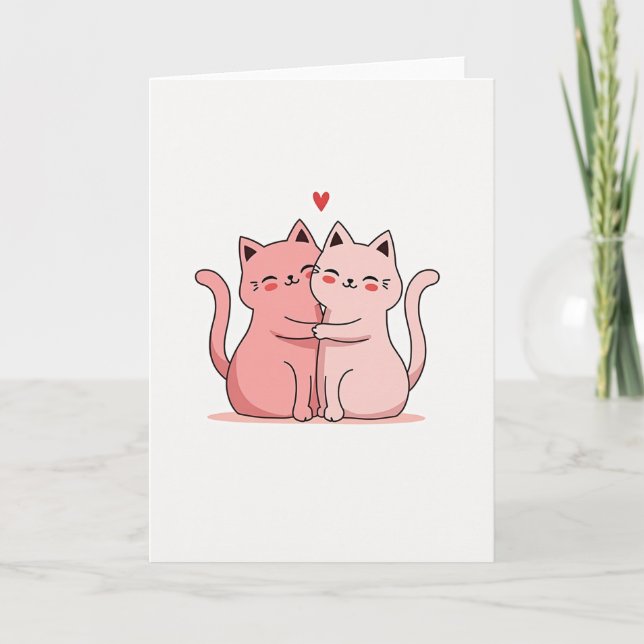 Carte d'amour Câlin de Chats Mignons (Devant)