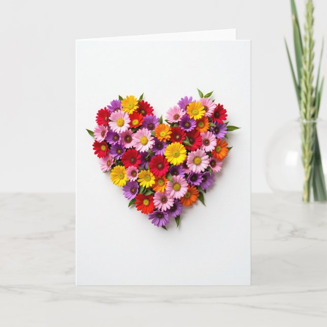 Carte d'amour cœur de fleurs colorées (Devant)