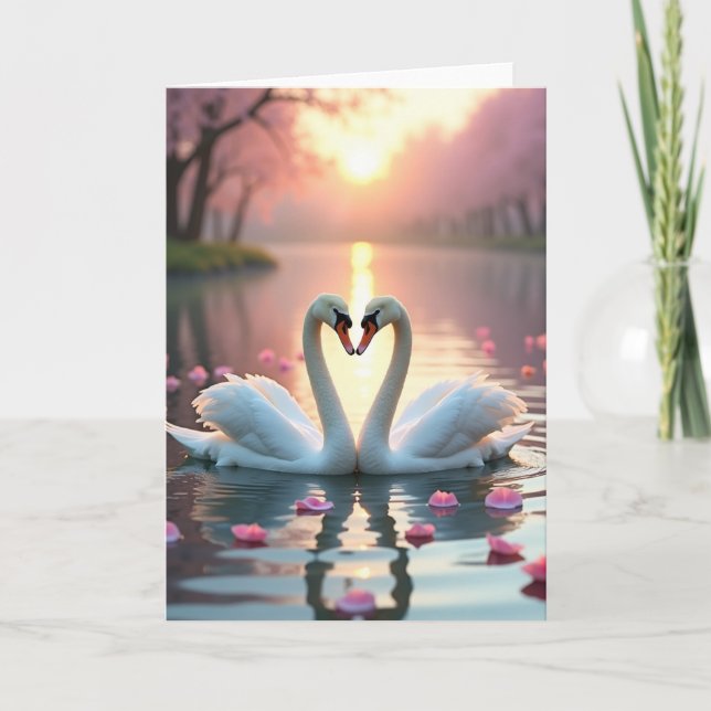 Carte d'amour Cygnes dorés à l'heure dorée (Devant)