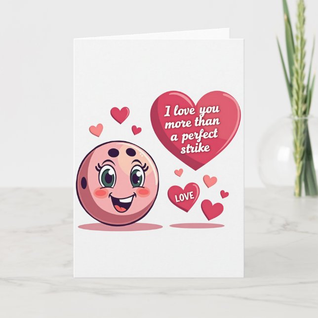 Carte d'amour de boule de bowling rose (Devant)