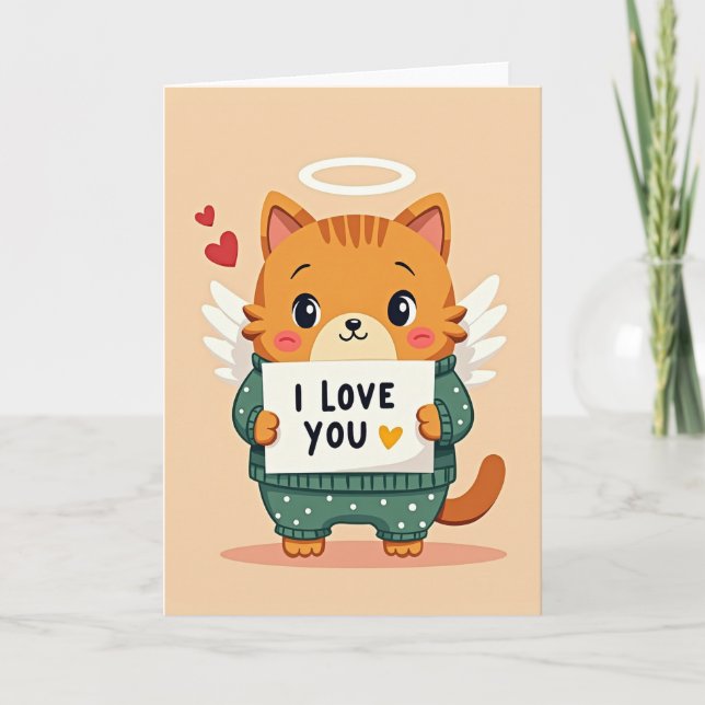 Carte d'amour de chat ange mignon (Devant)