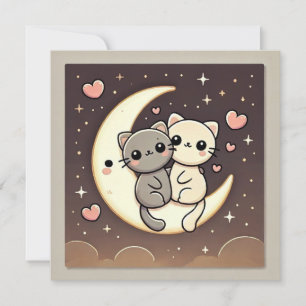 Carte d'amour de chat au clair de lune