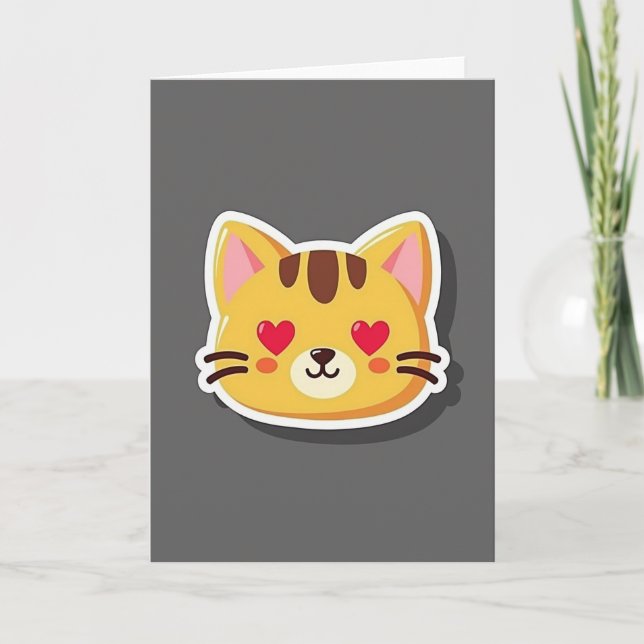 Carte d'amour de chat aux yeux de coeur mignons (Devant)