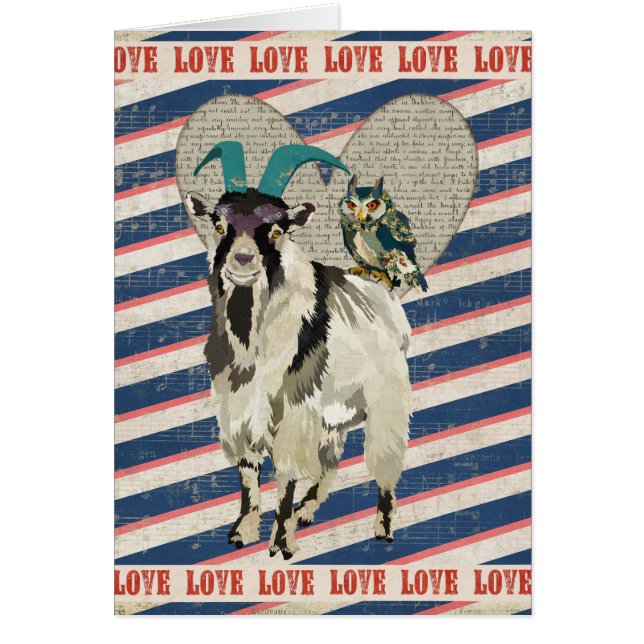 Carte d'amour de chèvre et de hibou de Billy (Devant)