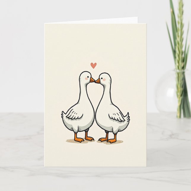 Carte d'amour de couple d'oies mignonnes (Devant)