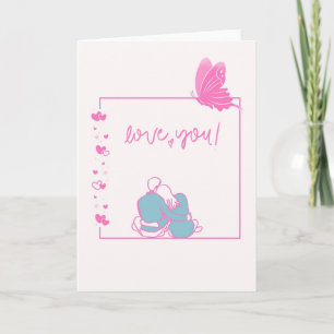 Carte d'amour de couple mignon assis - Amour Papil