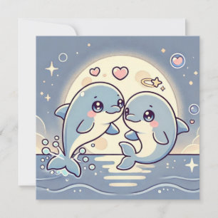 Carte d'amour de dauphin au clair de lune