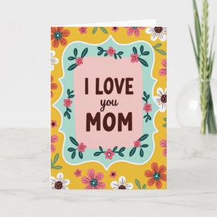 Carte d'amour de maman à fleurs sarcelle