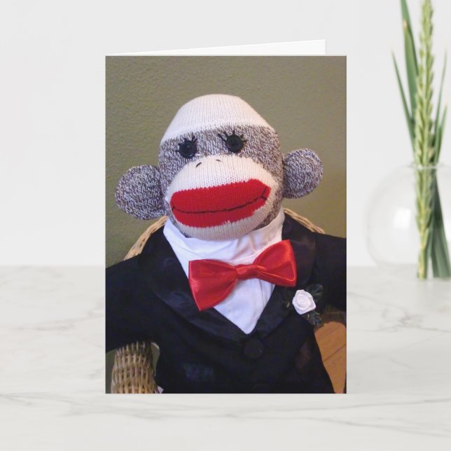 Carte d'amour de mariage de singe en chaussette (Devant)