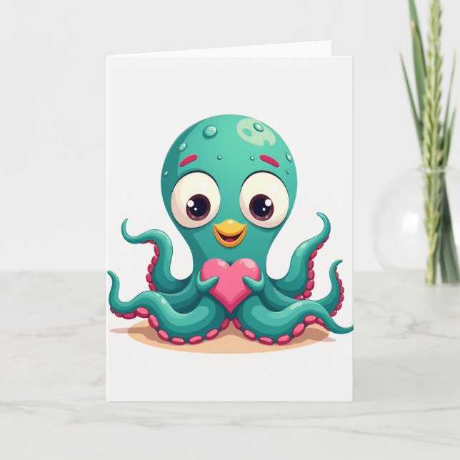 Carte d'amour de pieuvre mignonne (Devant)