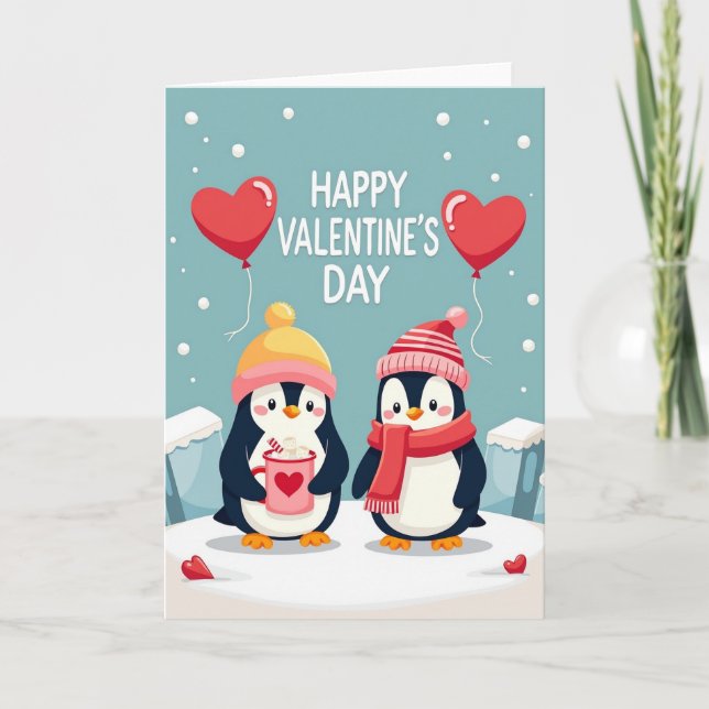 Carte d'amour de pingouin pour la Saint-Valentin (Devant)