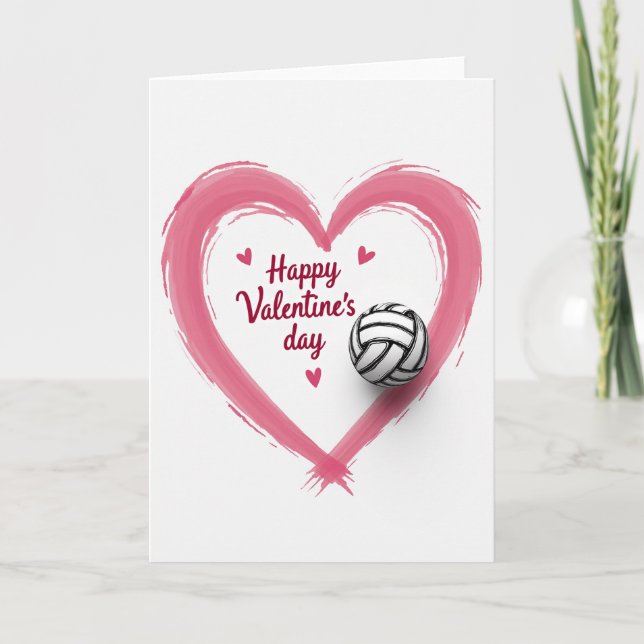 Carte d'amour de volley-ball à cœur rose (Devant)