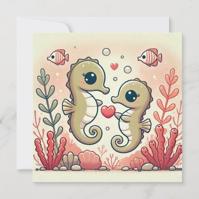 Carte d'amour Hippocampe Récif de Corail (Devant)
