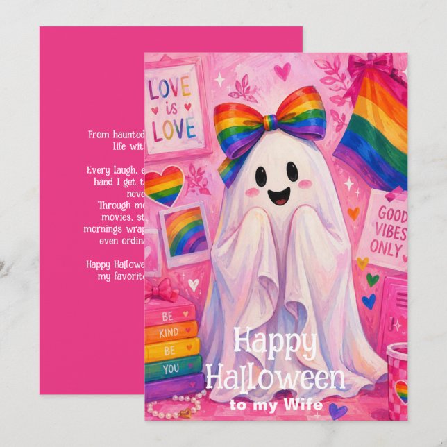 🎃🌈 Carte d'amour LGBT Lesbienne Halloween pour f (Devant / Derrière)