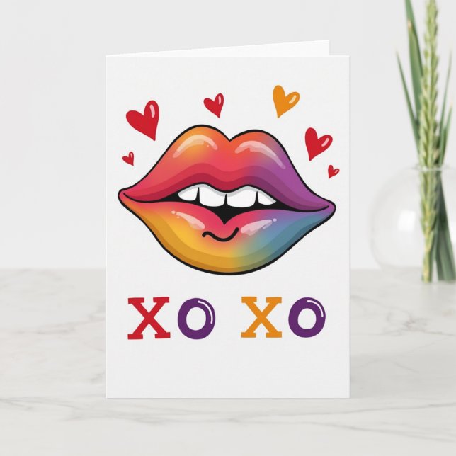 Carte d'amour Lips Xo Xo Rainbow (Devant)