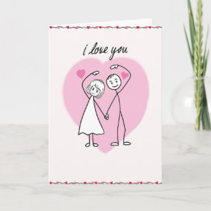 Carte d'amour mignonne I Love You avec couple bonh
