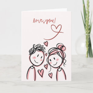 Carte d'amour mignonne Love You avec couple bonhom