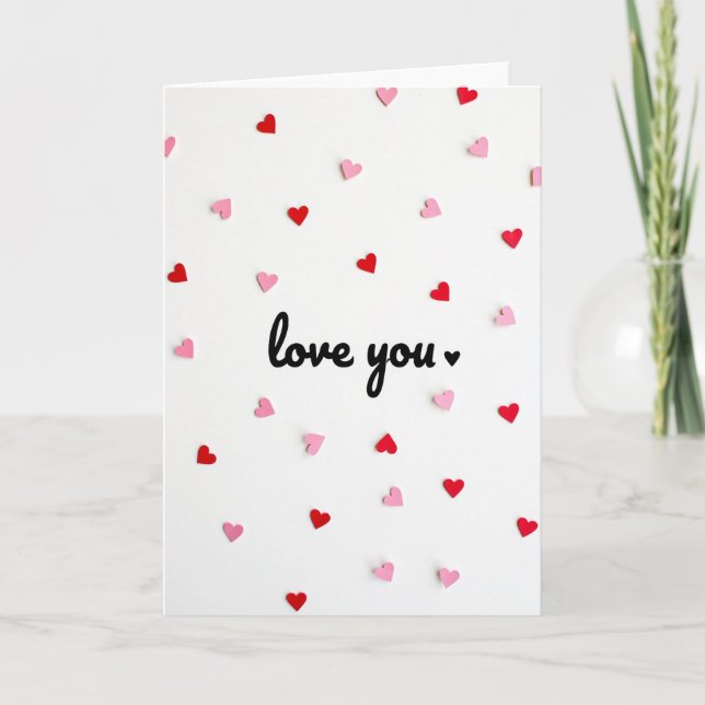 Carte d'amour Minimaliste Cœurs en Papier (Devant)