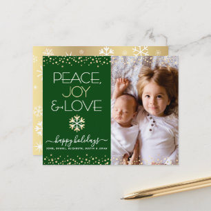 Carte d'amour Paix photo verte Budget Holiday Gold