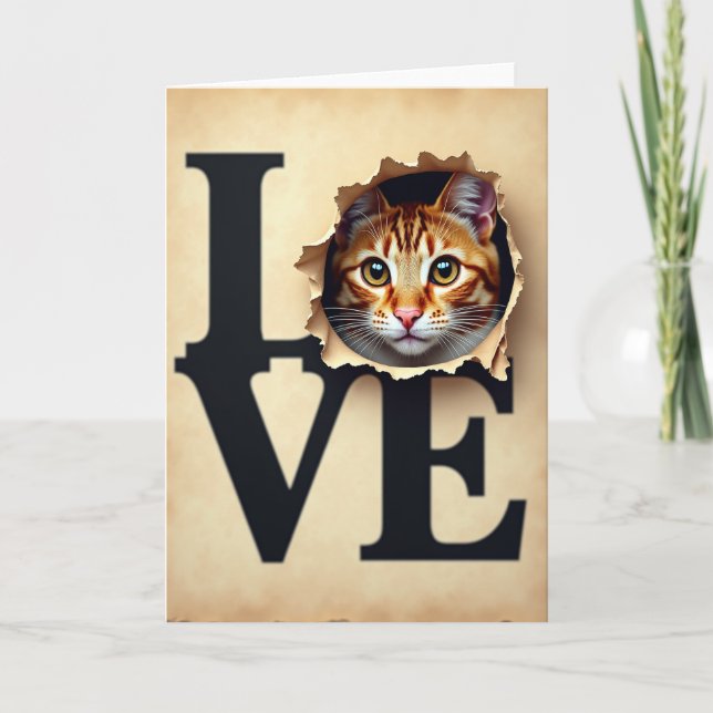 Carte d'amour pour chat roux mignon (Devant)