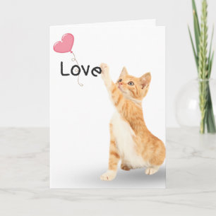 Carte d'amour pour chat tigré avec ballon en forme