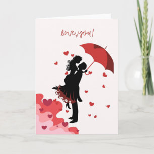 Carte d'amour pour couple sous parapluie rouge - R