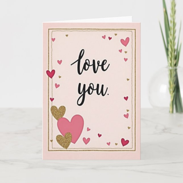Carte d'amour rose pailletée (Devant)