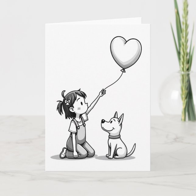 Carte d'amour simple pour fille et chien (Devant)