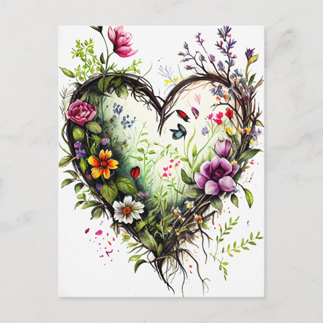 Carte d'amour vintage avec fleurs à l'aquarelle (Devant)