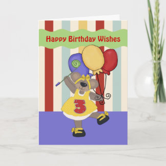 Carte Dancing Bear 3 ans Girl Birthday Card