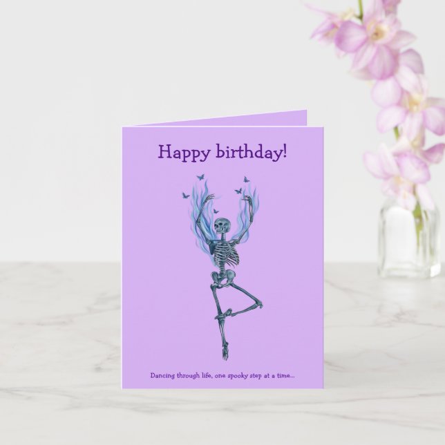 Carte Dancing Blue Skeleton Humorous Happy Birthday (Orchidée)
