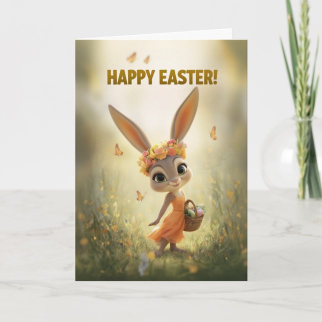 Carte Dancing Bunny in Orange Dress Easter Card (Devant)