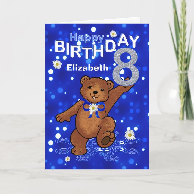Carte Dancing Teddy Bear 8e anniversaire pour fille (Devant)