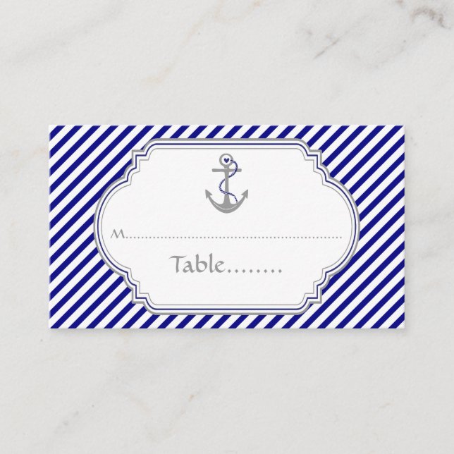 Carte d'ancrage bleu marine mariage nautique (Devant)